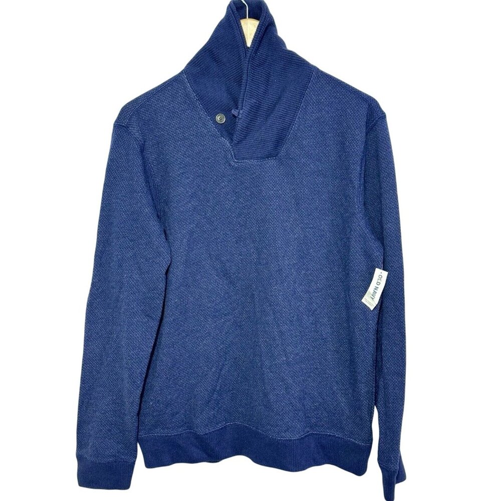 Old Navy Mens Blue Shawl Collar Sweater M Cotton/Polyester